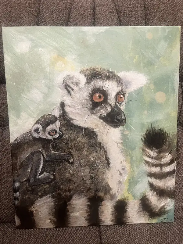 Akrylmålning Lemurer av Jessie Näslund