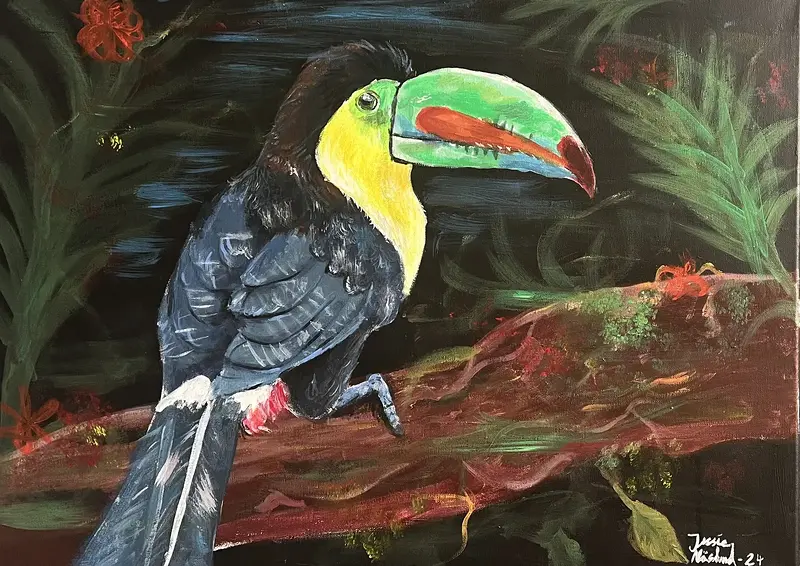 Akrylmålning Tukan av Jessie Näslund