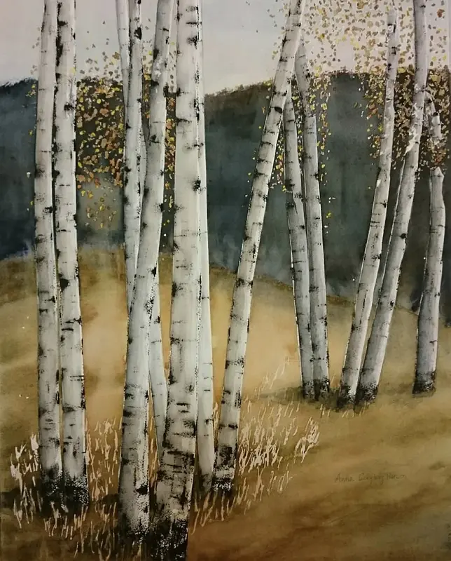 Akvarell Björkar i oktober av Anna Schyberg Hansen