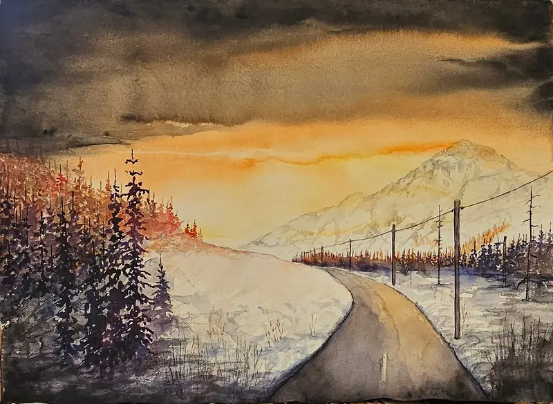 Akvarell På väg till fjällen av Susanna Nicolosi