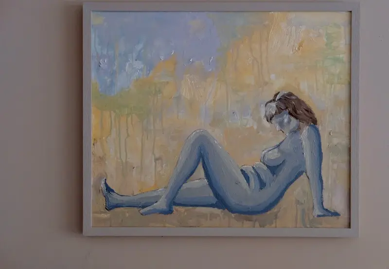 Oljemålning Nude sunbathing av Michaela Grut