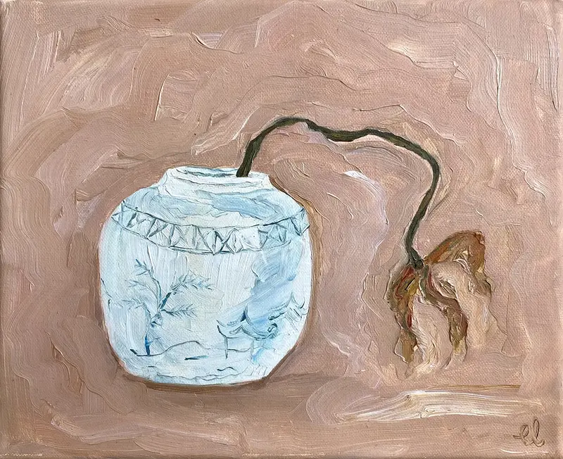 Oljemålning Still life of a slowly dying flower av Emma Lehtola