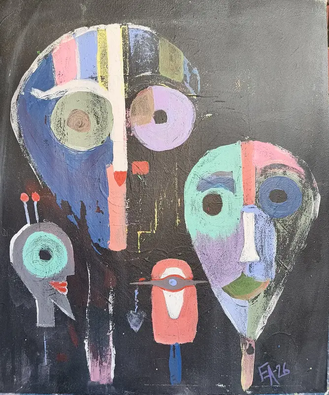 Akrylmålning AI- möte av Eva Andersson