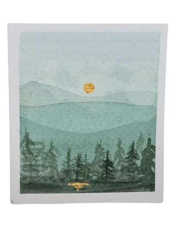 Akvarell Blek sol över dalafjällen av Lena Hedberg