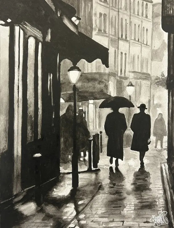 Akvarell Gatan från förr av Christian Prändel