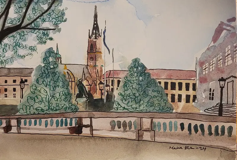 Akvarell Riddarholmskyrkan av Malva Forslin