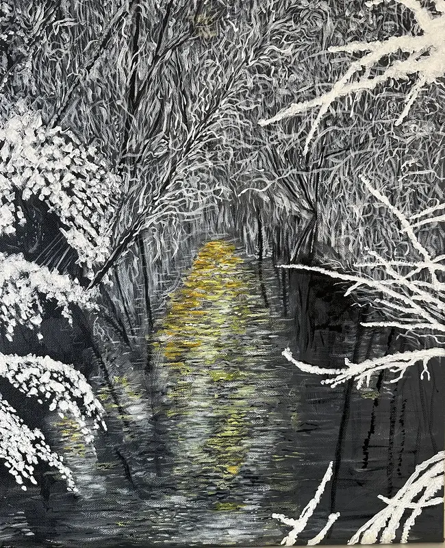 Akrylmålning Vinterbäck av Marie-Helén Andersson