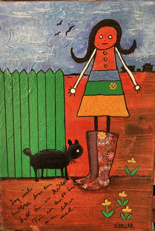 Akrylmålning Hellre en katt av Ulla-britt Örjestål