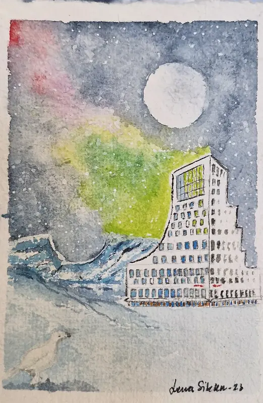 Akvarell "Kiruna" Scandichotel av Lena Sikku