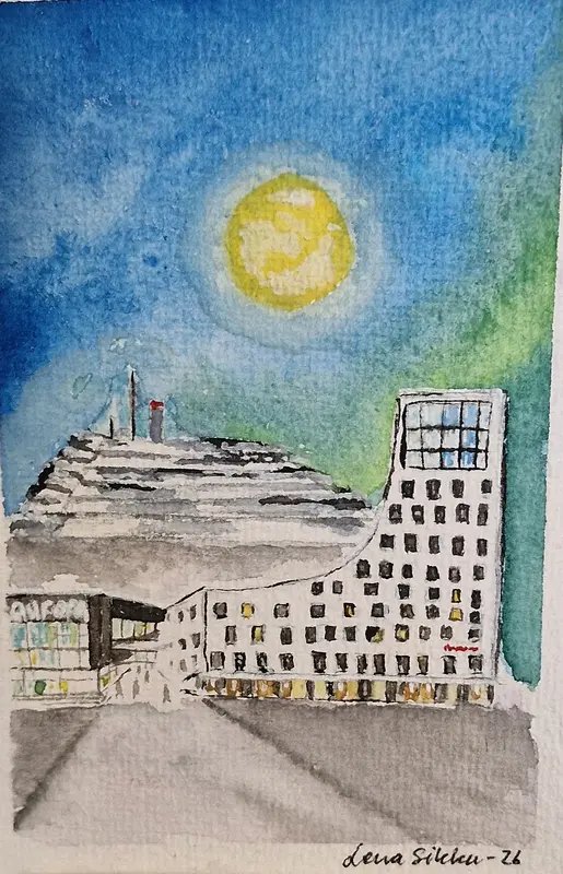 Akvarell Kiruna, Kirunavaraa, av Lena Sikku