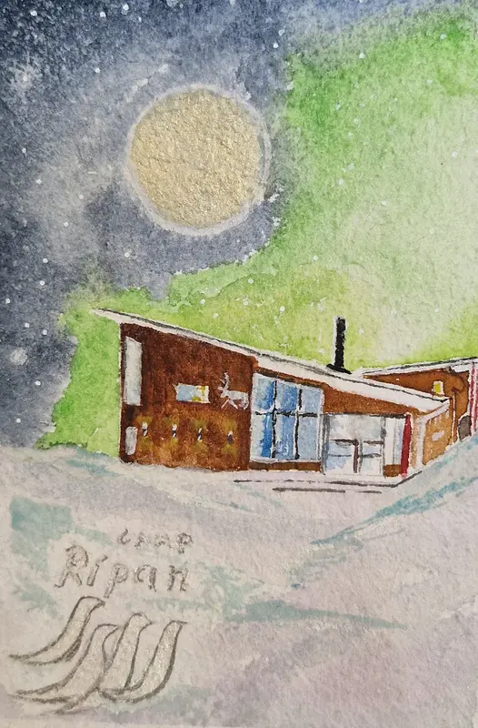 Akvarell Camp Ripan i Kiruna av Lena Sikku