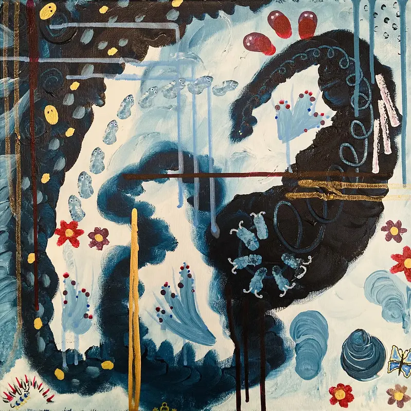 Akrylmålning Blå Väsen av Bernadette von Beaulieu Marconnay