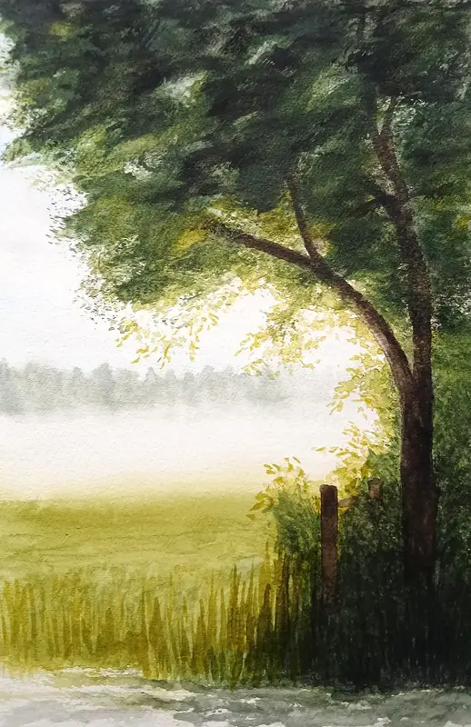 Akvarell Dimma över ängen av Jerker Idestam-Almquist