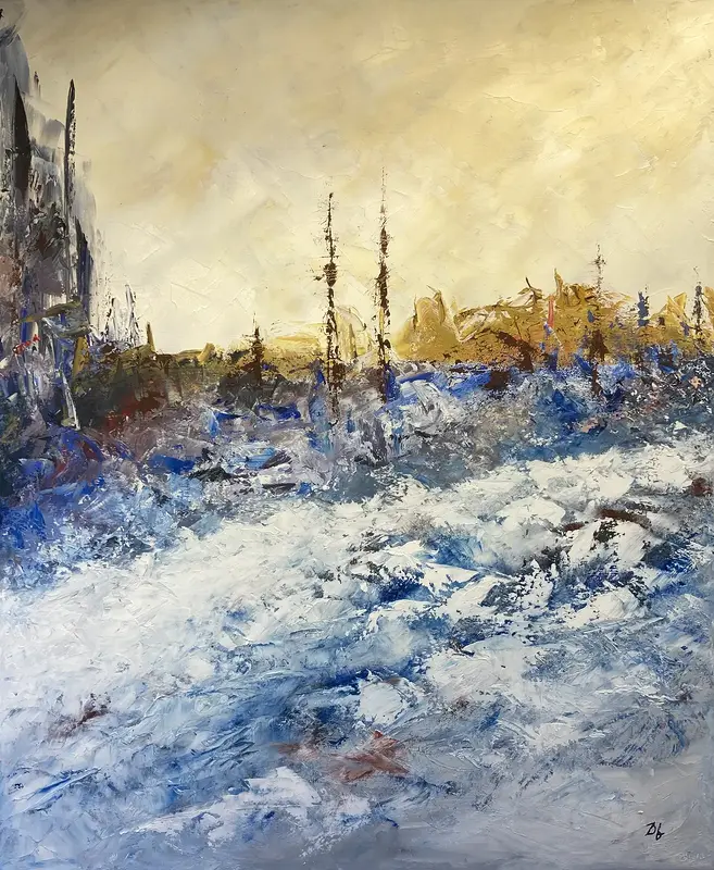 Oljemålning Älven brusar av Birgitta Björkhammer