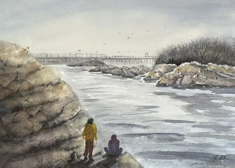 Akvarell En viloplats vid floden av Olga Kharyakova