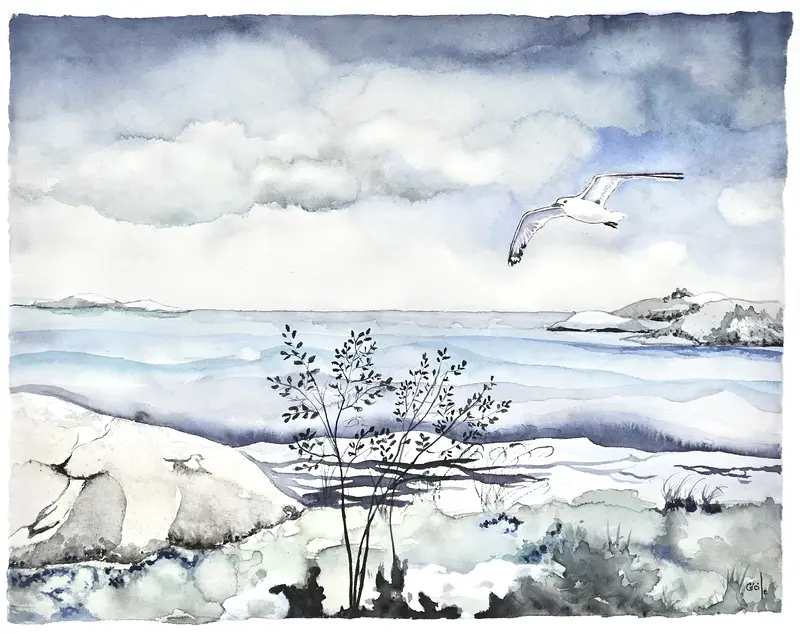 Akvarell Ute i Skärgården av Cécile Hansson