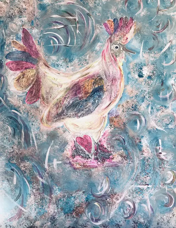 Akrylmålning Hönan Hope av Luciann Khan