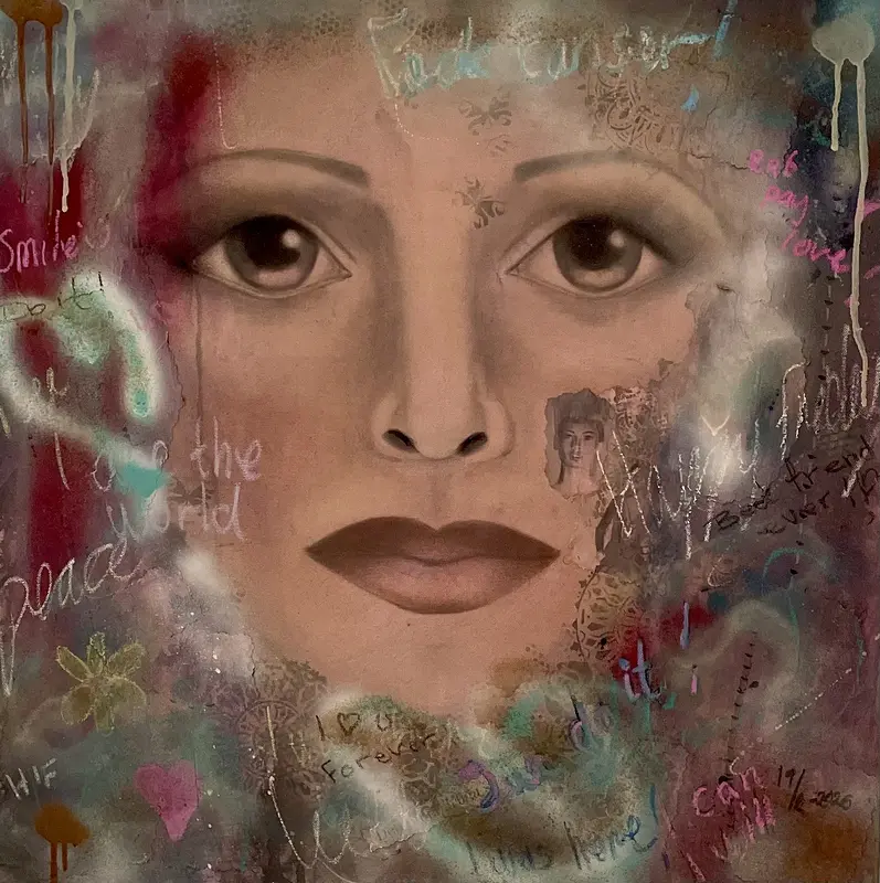 Akrylmålning Ansikte bakom orden av Mimmi Dubén