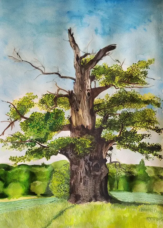 Akvarell Ekebyhovseken av Malva Forslin