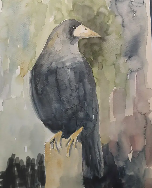 Akvarell Råkan av Margareta Sköldheden