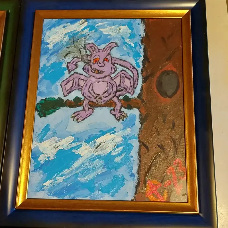 Akrylmålning Nesting gargoyle av Robert Christensen