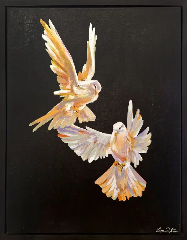 Akrylmålning Two birds in flight av Klara Prytz