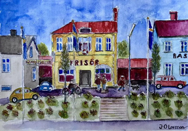 Akvarell Raggarbacken av Jan-Olof Larsson