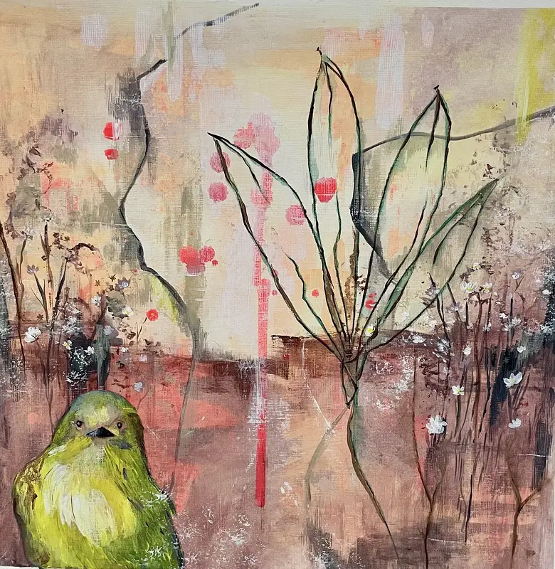 Akrylmålning Green hello av Judit Hedelius