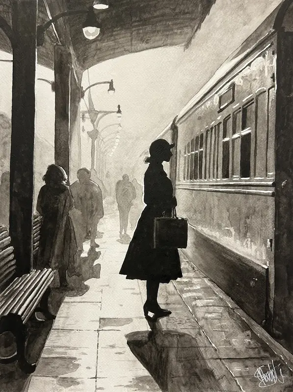 Akvarell På perrongen av Christian Prändel