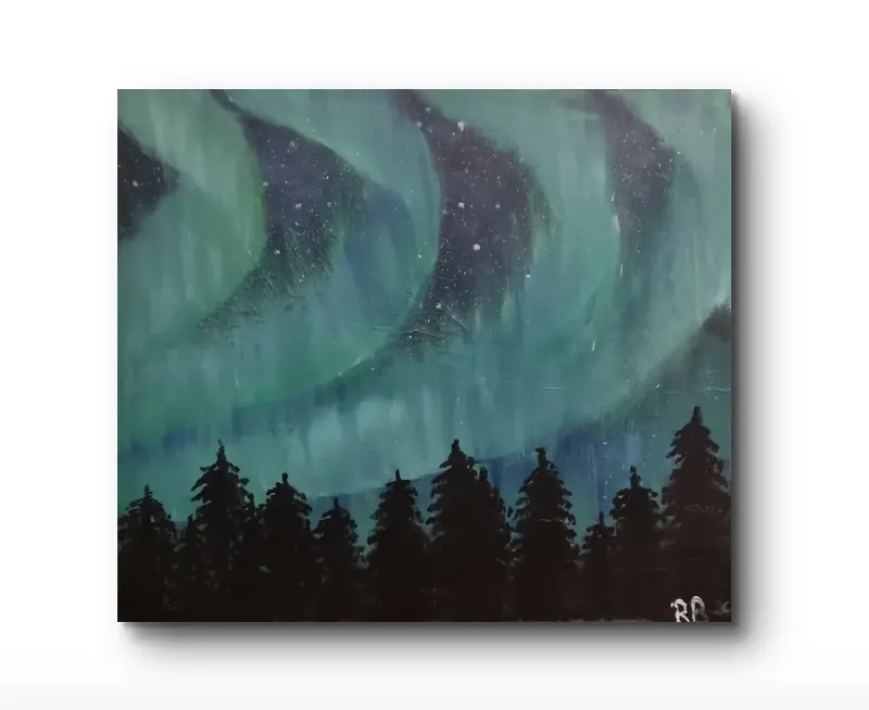 Akrylmålning Northen magic av Rebecca Berglund