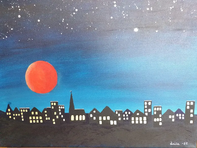 Akrylmålning Superblodmåne av Laila Malmborn