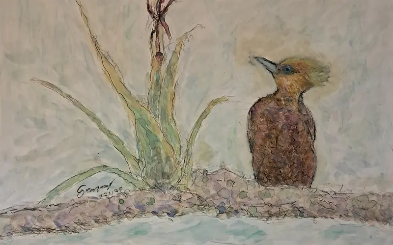 Akvarell Exotisk fågel av Georgios Voutsas