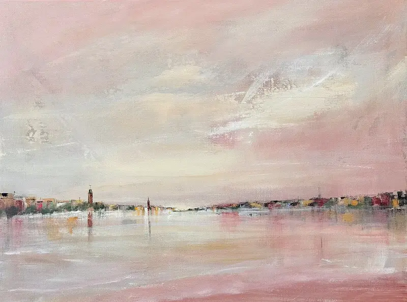 Akrylmålning Rosa himmel i Stockholm av Ulrica Halling Olsson_art Stockholm
