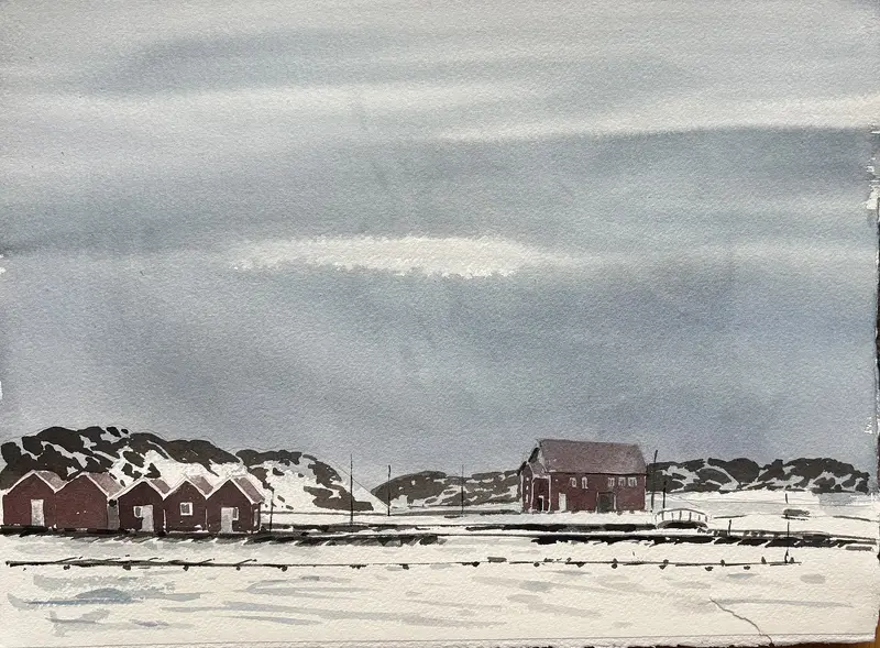 Akvarell Skärhamn av Gunilla Broström