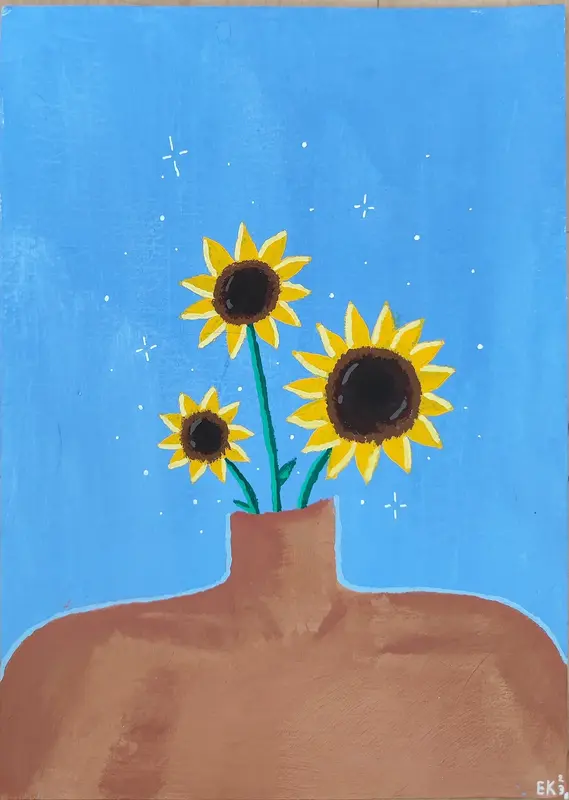 Akrylmålning Sunflower mind av Eli Karmbäck