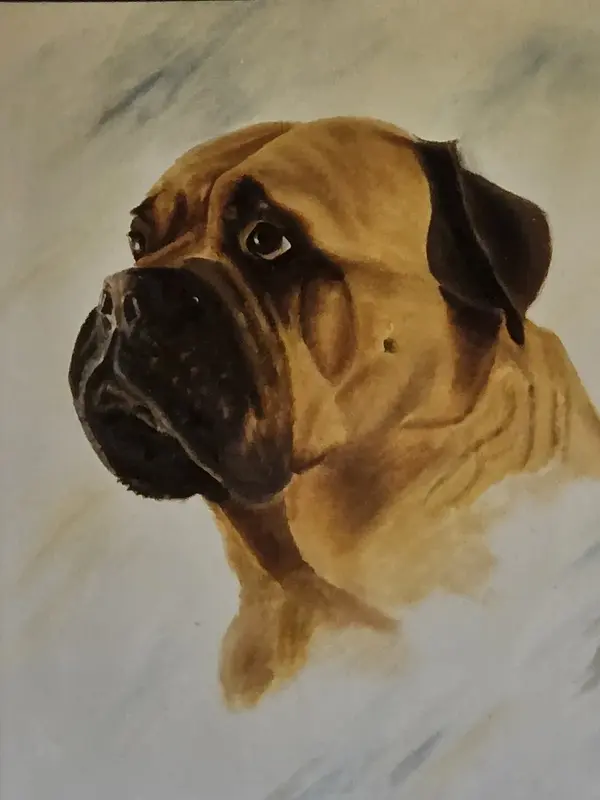 Oljemålning Porträtt Mastiff av Deek Wawrzyniak