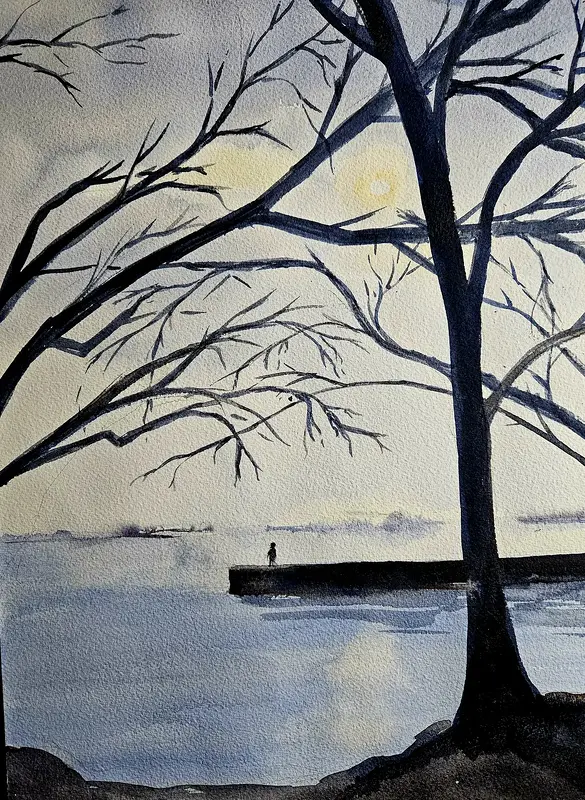 Akvarell Solen bryter igenom av Mia Wahlberg