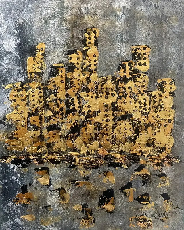 Akrylmålning Stad I Ljus av Ninni Andersson