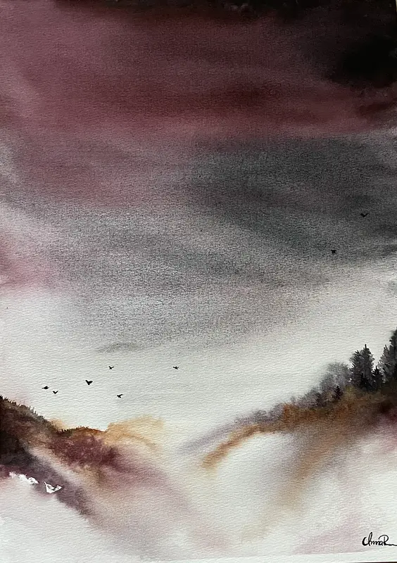 Akvarell Kvällsljus av Anna Roos Friden