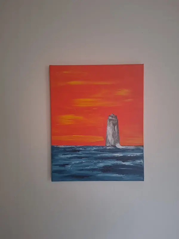 Akrylmålning Fyrens väg 2025 av Clara Waldenmark