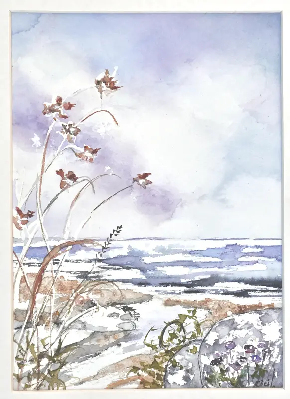 Akvarell Strandblommorna av Cécile Hansson