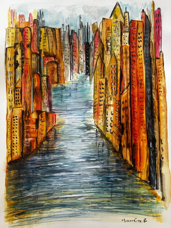 Akvarell THE GOLDEN CITY av Monica Rose Bergström (Monixx)