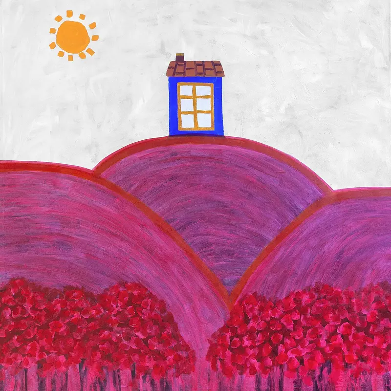 Akrylmålning House on the hill av Tommy Lennartsson