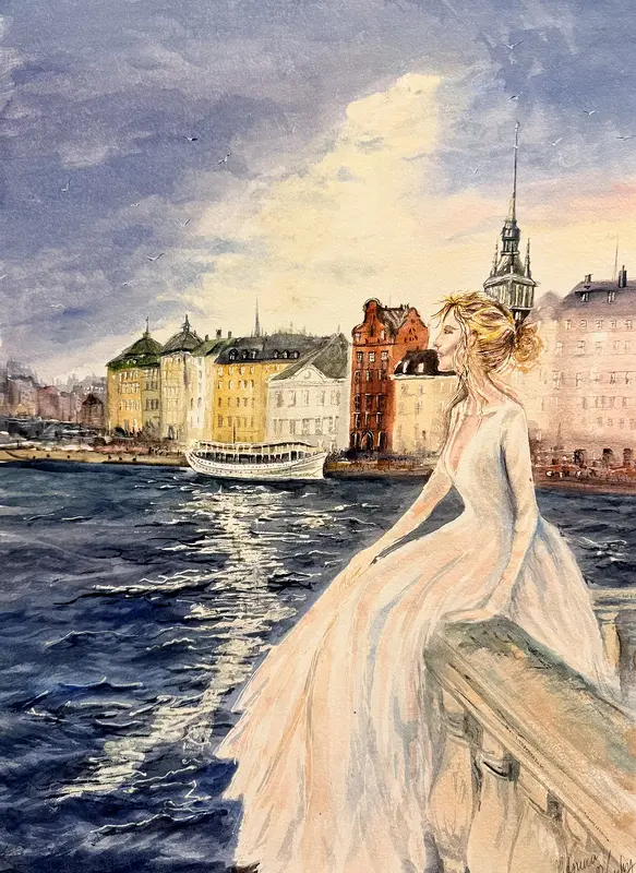 Akvarell Sommaridyll av Katarina Blomberg