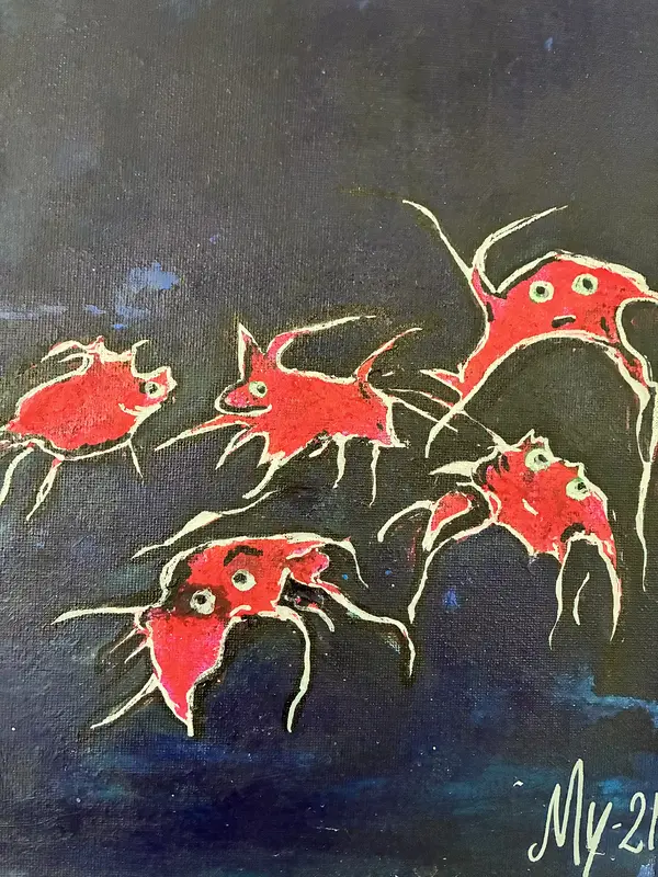 Akrylmålning Crabs av Yvonne Hammarström