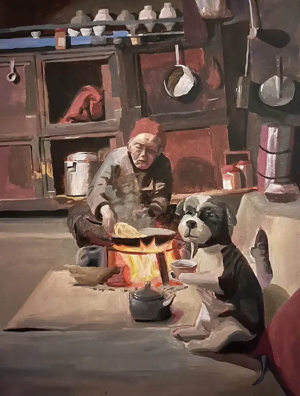 Akrylmålning Tibetansk tempel hund av Marcus Wickelgren