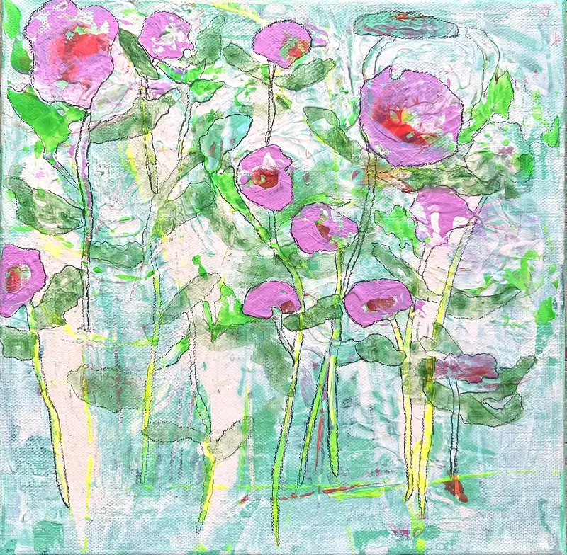 Akrylmålning Mint & Pion av Helena Renström