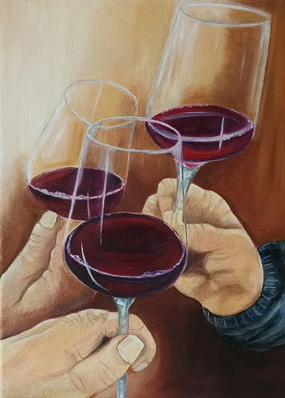 Oljemålning Tre glas vin av Lena Andersson