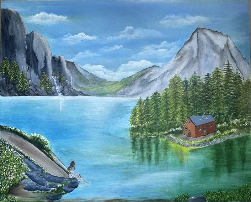 Akrylmålning Ett hem i naturens famn av Csilla Seres
