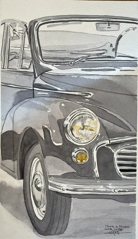 Akvarell Morris Minor Cab 1958 av Pär Håkan Henriksson